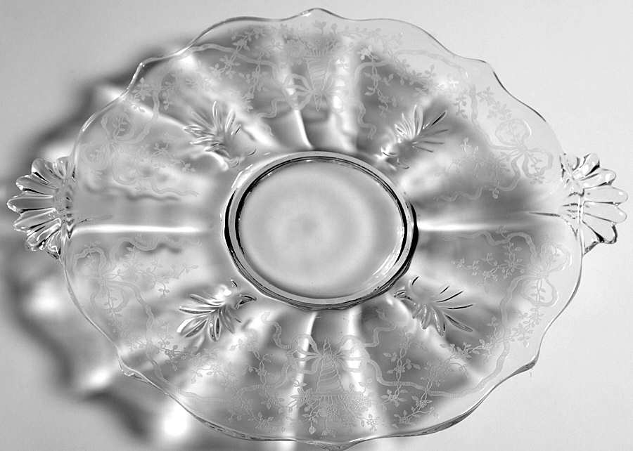Corsage Clear Handled Cake Plate (Baroque Shape) by Fostoria-1