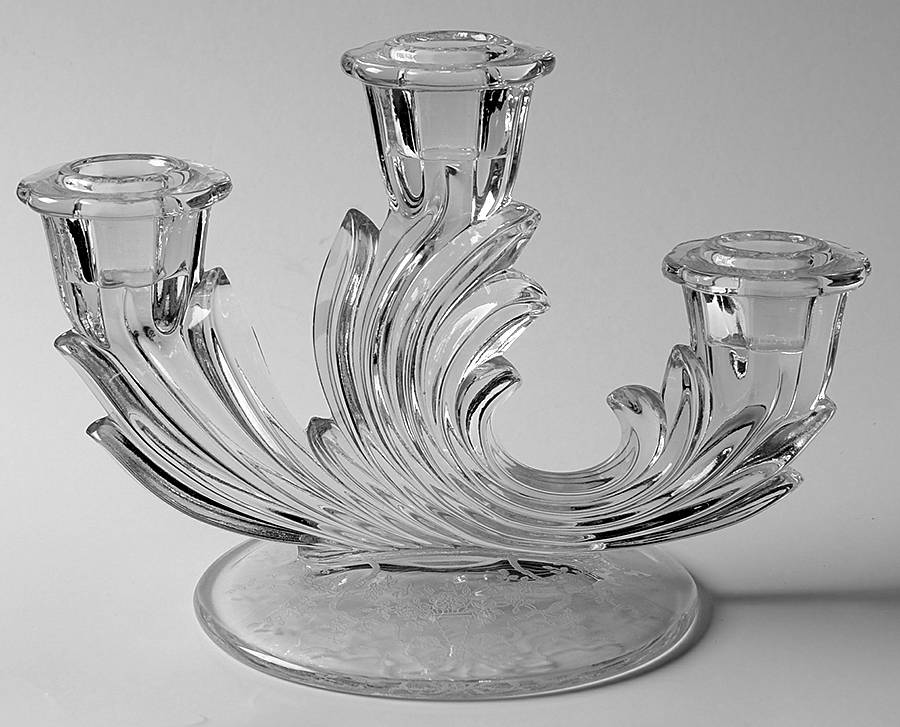 Corsage Clear 3 Light Candlestick (Baroque Shape) by Fostoria-1