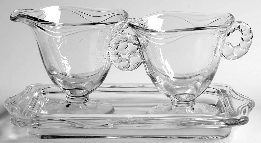 Coronet Clear Creamer, Sugar and Tray Set by Fostoria-1
