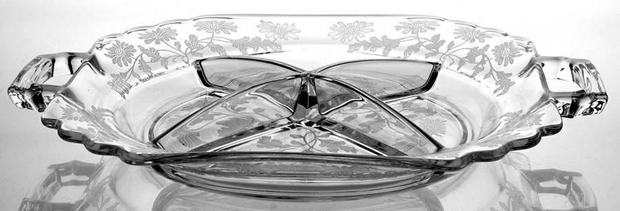 Daisy (Etched) 10" Square 4 Part Relish by Fostoria-1