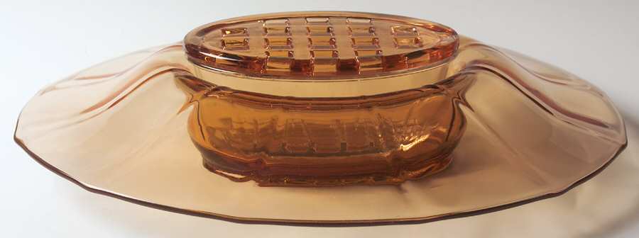 Fairfax Amber (Line 2375) 13" Oval Centerpiece with Flower Holder by Fostoria-1