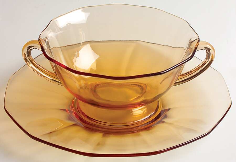Fairfax Amber (Line 2375) Cream Soup & Saucer Set by Fostoria-1