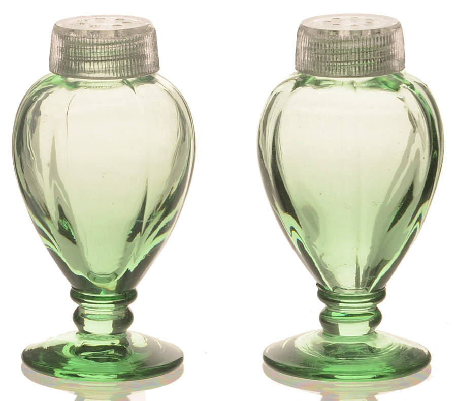 Fairfax Green (line 2375) Footed Shaker Set & Glass Lids by Fostoria-1