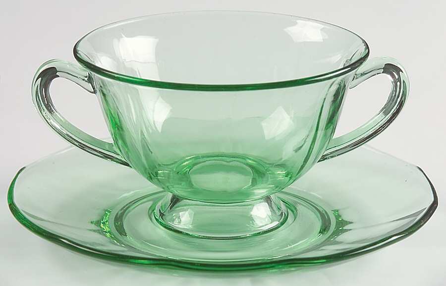 Fairfax Green (line 2375) Bouillon Cup & Saucer Set by Fostoria-1