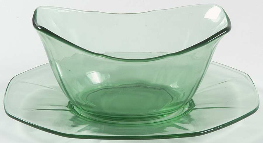 Fairfax Green (line 2375) Sauce Boat with Underplate by Fostoria-1