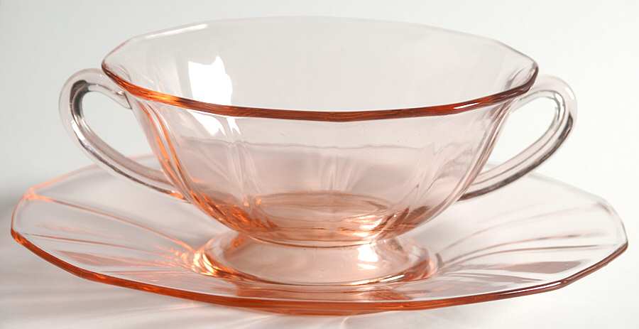 Fairfax Pink (Rose, Line 2375) Cream Soup & Saucer Set by Fostoria-1