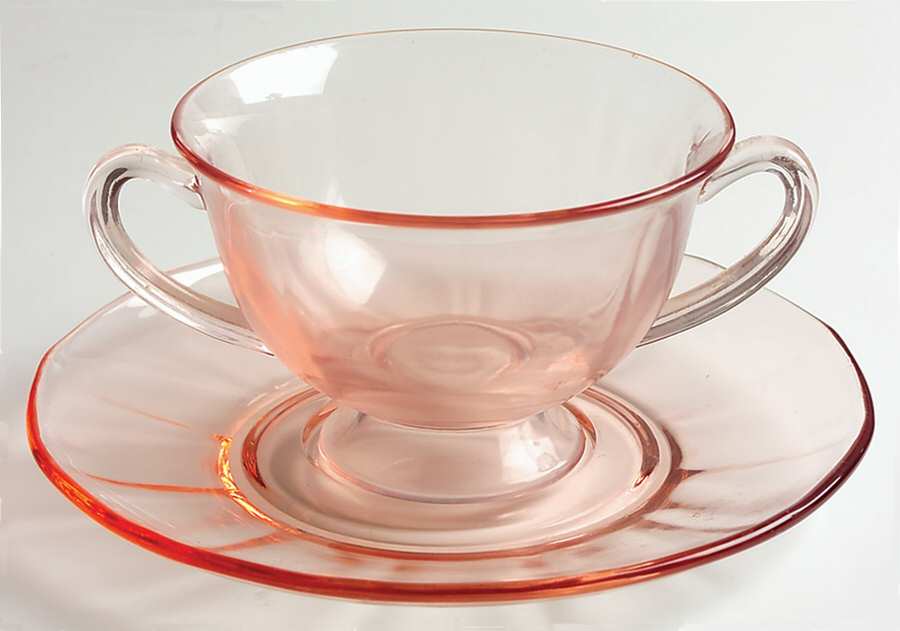 Fairfax Pink (Rose, Line 2375) Bouillon Cup & Saucer Set by Fostoria-1