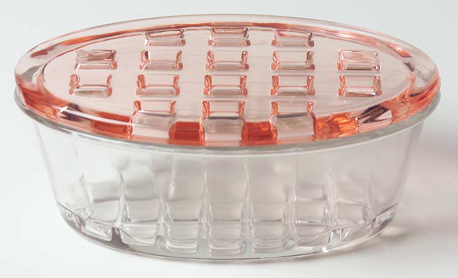Fairfax Pink (Rose, Line 2375) Oval Flower Holder W/Frog Lid by Fostoria-1