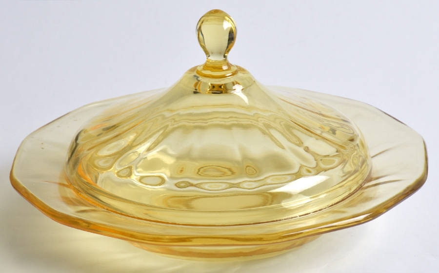 Fairfax Topaz (Yellow, Line 2375) Round Covered Butter by Fostoria-1