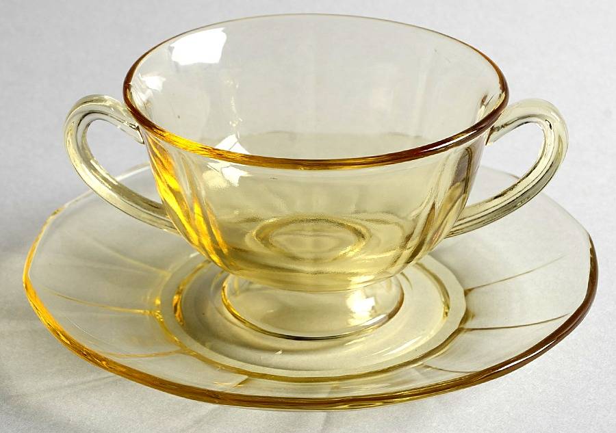Fairfax Topaz (Yellow, Line 2375) Bouillon Cup & Saucer Set by Fostoria-1