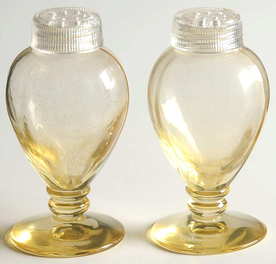 Fairfax Topaz (Yellow, Line 2375) Footed Shaker Set & Glass Lids by Fostoria-1