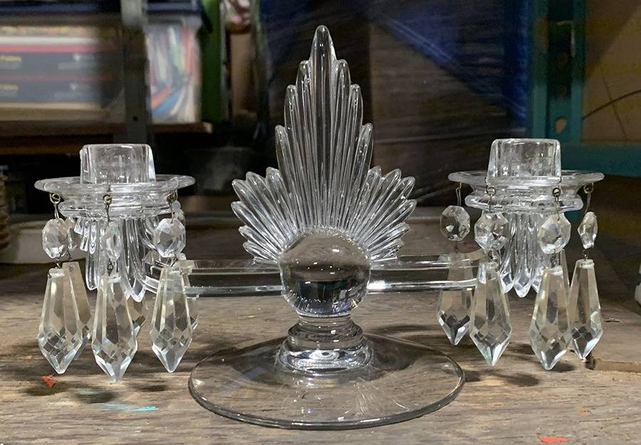Flame Clear Prism Double Light Candlestick by Fostoria-1