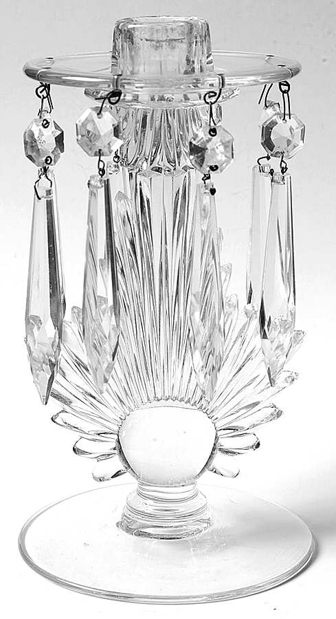 Flame Clear Tall Single Candlestick with 8 Prisms by Fostoria-1