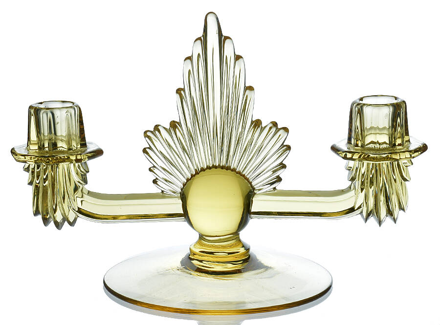 Flame Topaz (Yellow) Double Light Candlestick by Fostoria-1