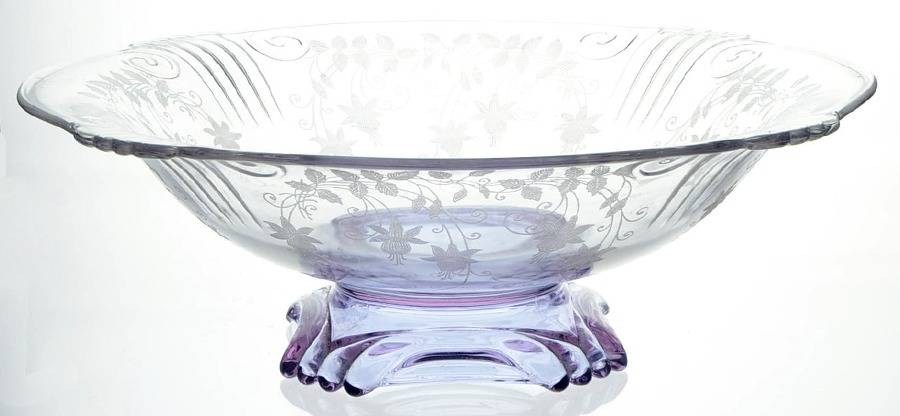 Fuchsia Wisteria 12" Round Footed Flared Bowl by Fostoria-1