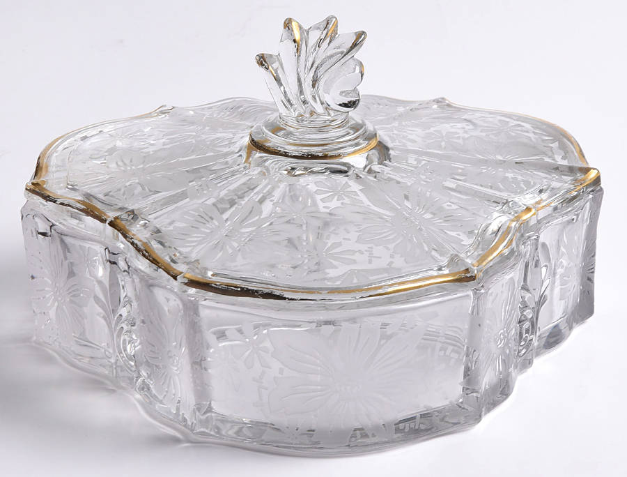 Gold Lace 3 Part Candy Box & Lid by Fostoria-1