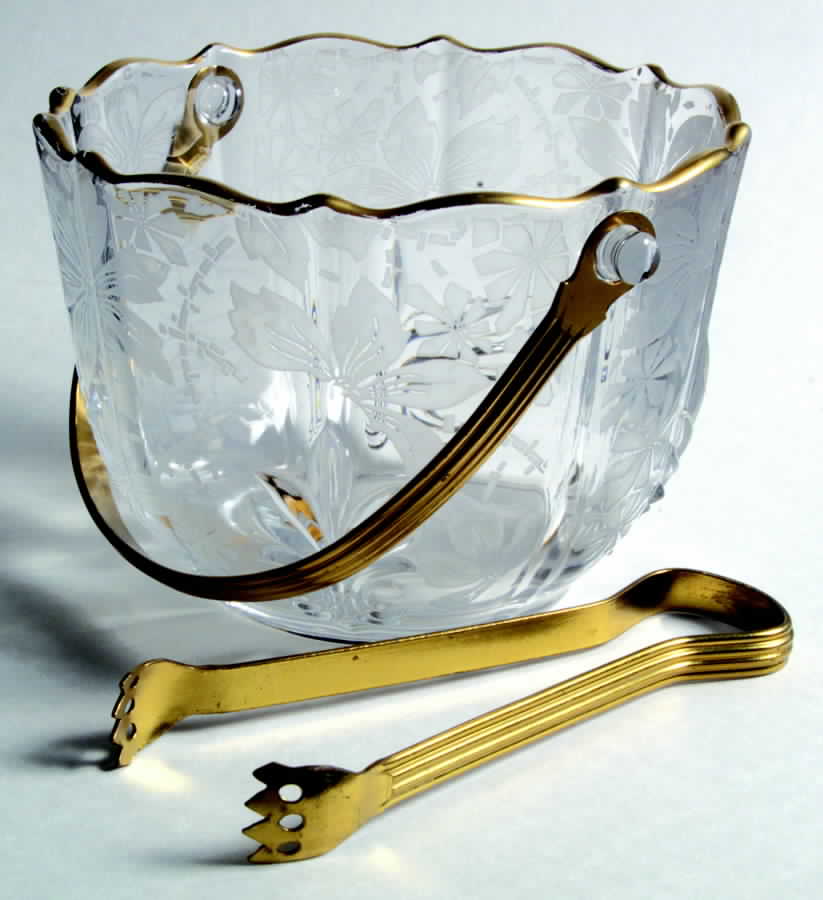 Gold Lace Ice Bucket with Handle & Tongs (Baroque Shape) by Fostoria-1