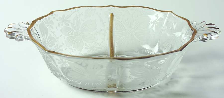 Gold Lace Divided Handled Mayonnaise Bowl (Baroque Shape) by Fostoria-1