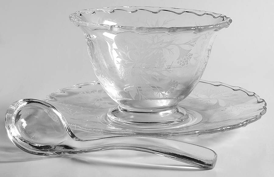 Heather Mayonnaise Bowl, Underplate and Ladle by Fostoria-1