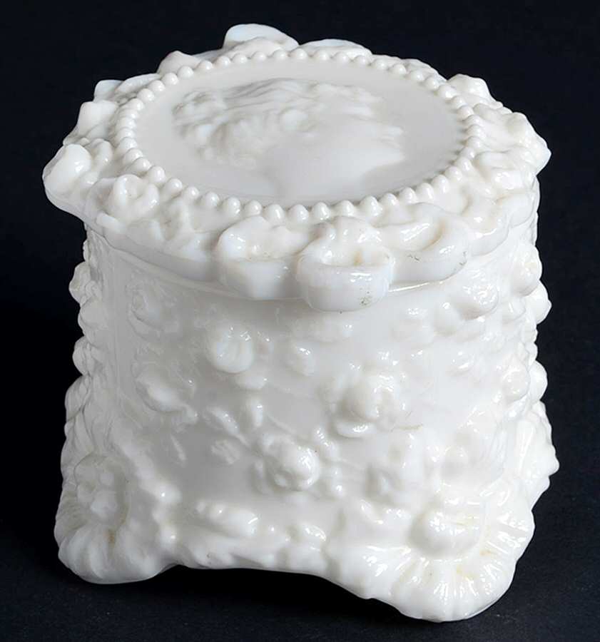 Jenny Lind Milkglass Round Puff Box with Lid by Fostoria-1