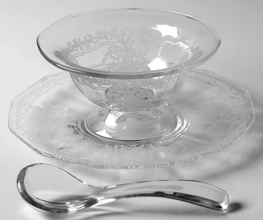 June Clear Mayonnaise Bowl, Underplate and Ladle by Fostoria-1