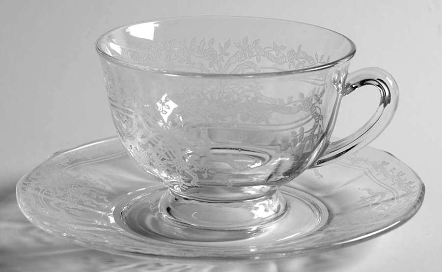 June Clear Footed Cup & Saucer Set by Fostoria-1