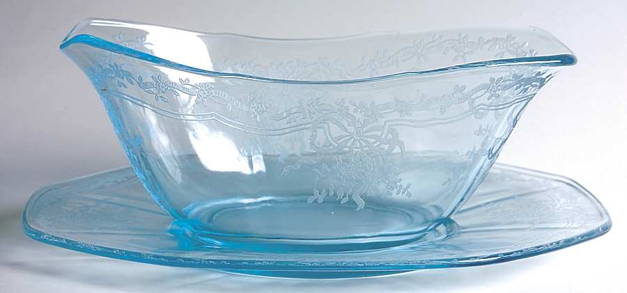June Blue (Azure) Sauce Boat with Underplate by Fostoria-1