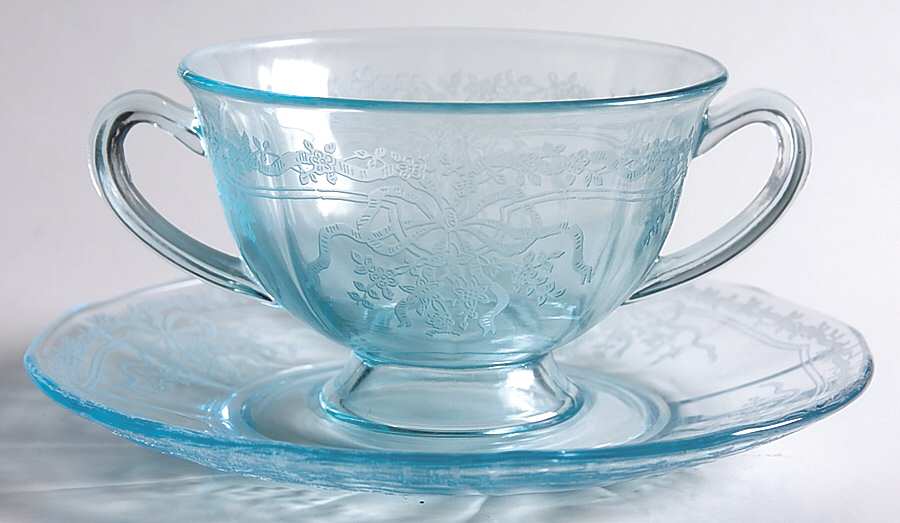 June Blue (Azure) Bouillon Cup & Saucer Set by Fostoria-1