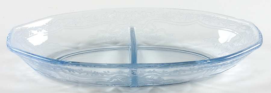 June Blue (Azure) 8" Oval 2 Part Relish by Fostoria-1