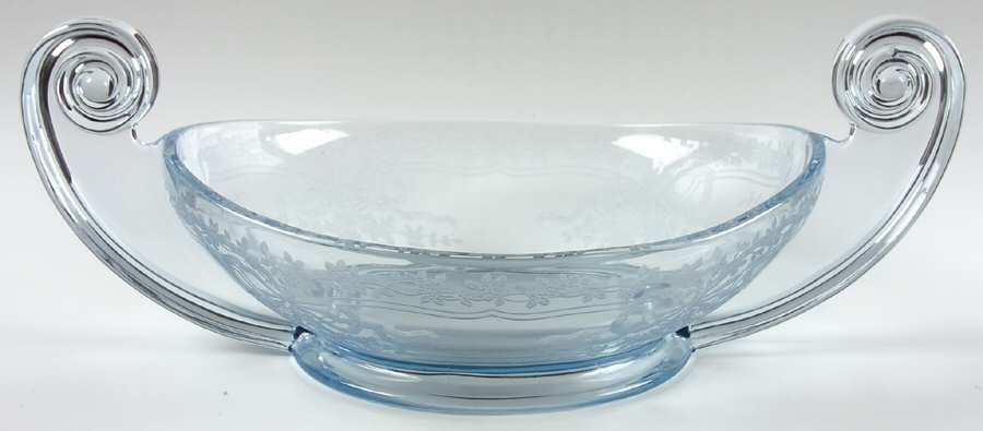 June Blue (Azure) 14" Oval Handled Bowl by Fostoria-1