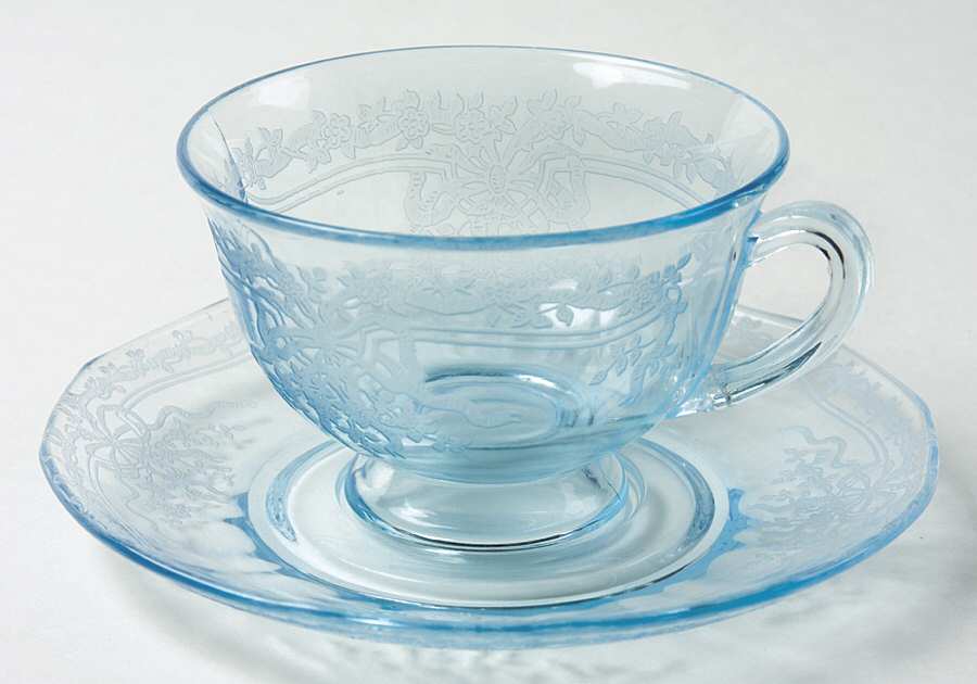 June Blue (Azure) Footed Cup & Saucer Set by Fostoria-1
