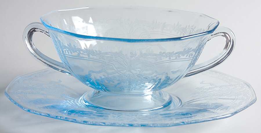 June Blue (Azure) Cream Soup & Saucer Set by Fostoria-1