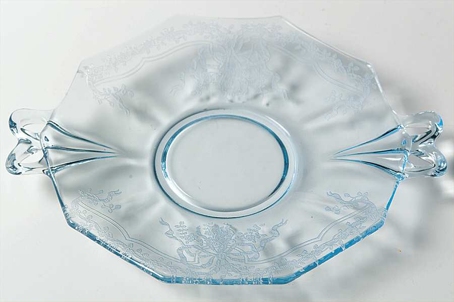 June Blue (Azure) Lemon Plate with Bow Handle by Fostoria-1
