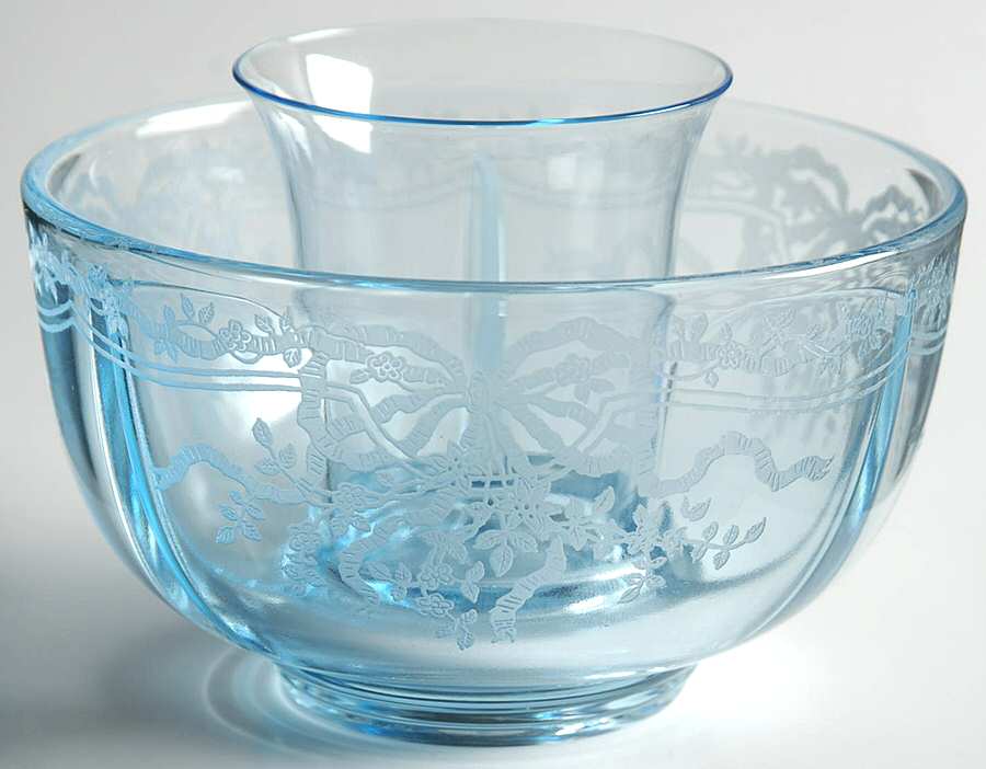 June Blue (Azure) Ice Dish with Crab Insert by Fostoria-1