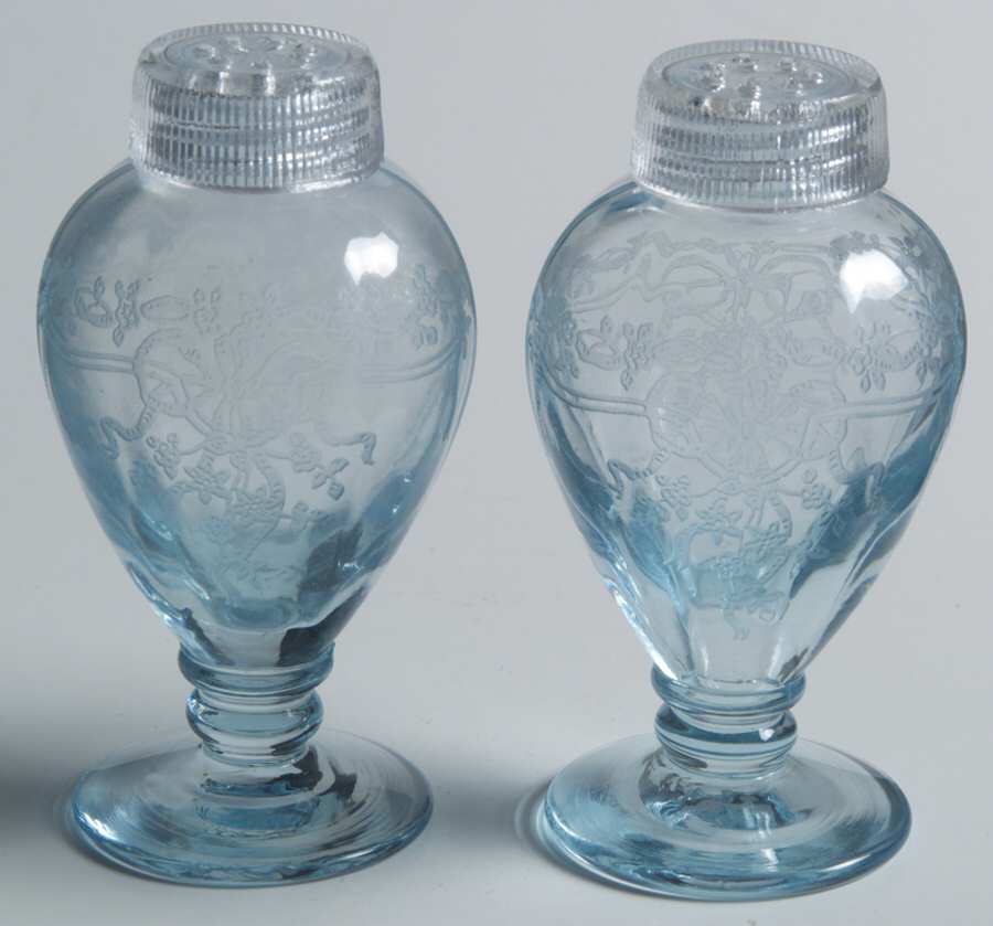 June Blue (Azure) Footed Shaker Set & Glass Lids by Fostoria-1