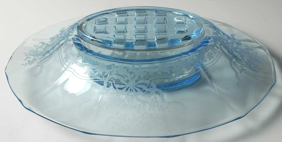June Blue (Azure) 13" Oval Centerpiece with Flower Holder by Fostoria-1