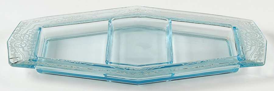 June Blue (Azure) Rectangular Service Tray with Lemon Insert by Fostoria-1