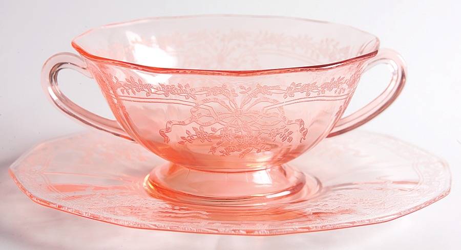 June Pink Cream Soup & Saucer Set by Fostoria-1