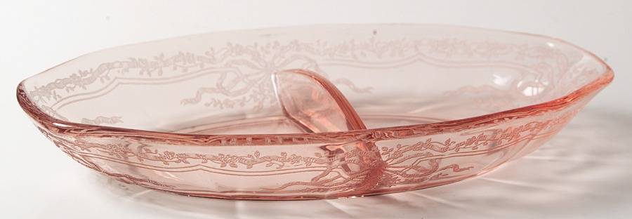 June Pink 8" Oval 2 Part Relish by Fostoria-1