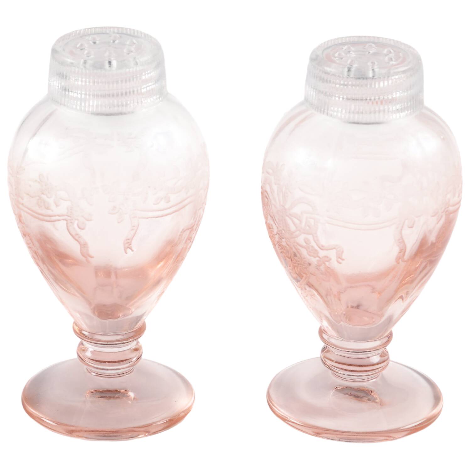 June Pink Footed Shaker Set & Glass Lids by Fostoria-1