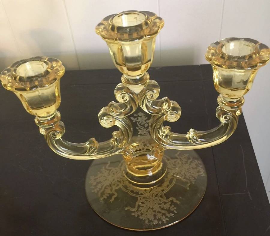 June Topaz (Yellow) 3 Light Candlestick by Fostoria-1