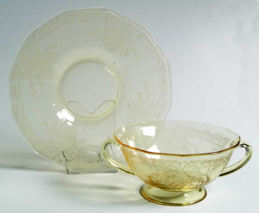 June Topaz (Yellow) Cream Soup & Saucer Set by Fostoria-1