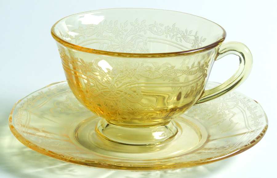 June Topaz (Yellow) Footed Cup & Saucer Set by Fostoria-1