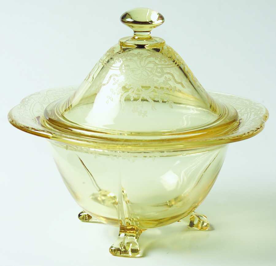 June Topaz (Yellow) Candy Dish & Lid by Fostoria-1