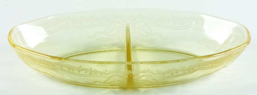June Topaz (Yellow) 8" Oval 2 Part Relish by Fostoria-1
