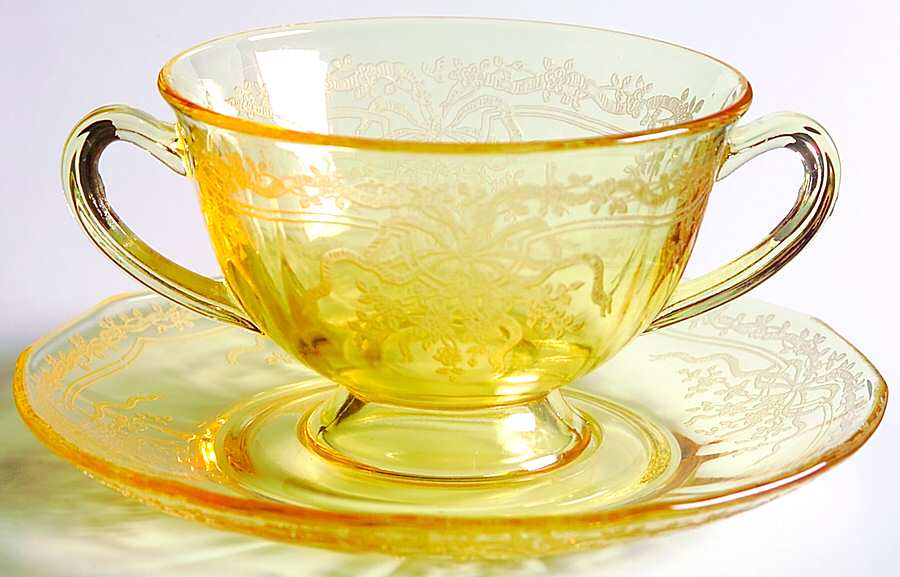 June Topaz (Yellow) Bouillon Cup & Saucer Set by Fostoria-1