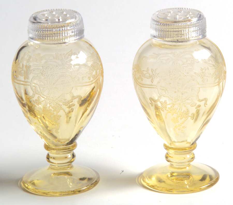 June Topaz (Yellow) Footed Shaker Set & Glass Lids by Fostoria-1