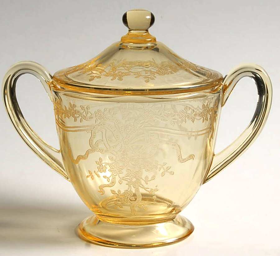June Topaz (Yellow) Footed Sugar Bowl & Lid by Fostoria-1