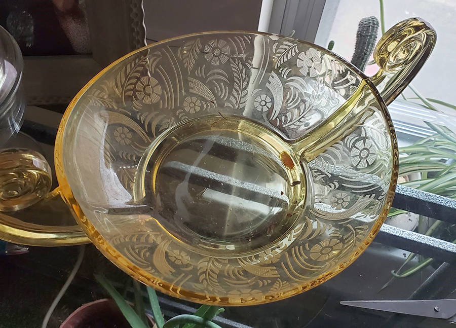 Kashmir Topaz (Stem 5099) 14" Oval Handled Bowl by Fostoria-1