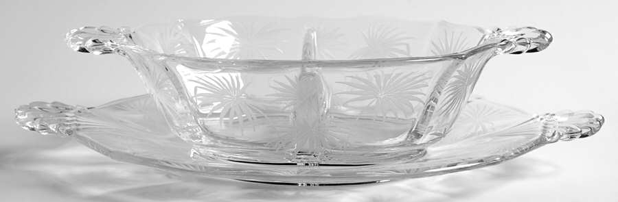 Lido Clear Divided Hdl. Mayonnaise Bowl & Tray(Baroque Shape) by Fostoria-1